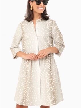Tuckernuck Antelope Royal Shirt Dress Size S Tan White Animal Print